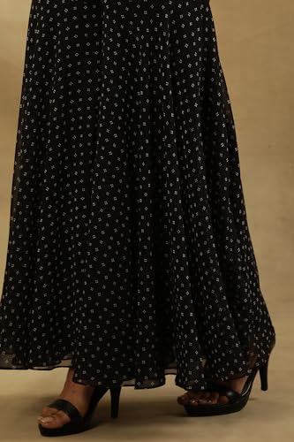 W for Woman W Women Black Festive Geometric Print Georgette Kurta Set, Sharara & Dupatta_24FEWS10619-123035_3XL