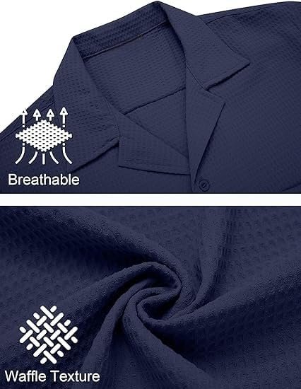 ColorChakra Plus Size Textured Shirt for Mens Waffle Knit Breathable Summer Shirts with Pocket Coffee