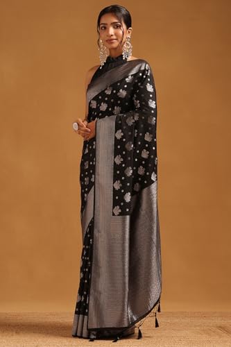 Soch Womens Black Viscose Silk Floral Zari Woven Saree