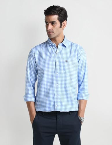 Arrow Sport Mens Blue Gingham Collared Neck Long Sleeve Men's Shirts (ASAEOSH1192_Blue_40)