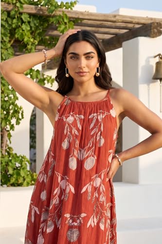 W for Woman Red Floral Printed Pure Cotton Sleeveless Flared Dress - (W13549-122045-XL)
