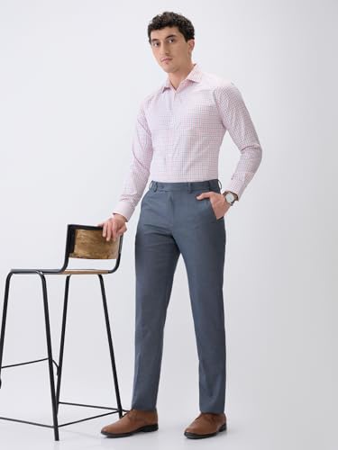 Park Avenue Men Regular Fit Solid Pattern Poly Viscose Blend Flat Front Formal Trouser (Size: 36)-PMTX08016-G3 Medium Grey