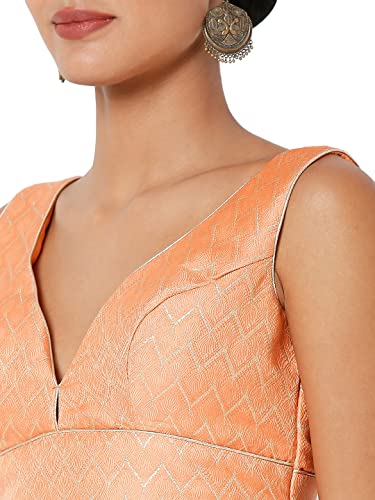 SALWAR STUDIO S Women's Peach Brocade Self Design Readymade Saree Blouse-SSB4180-PECH