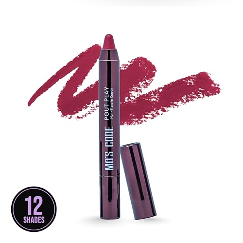 MO'S CODE-Pout Play-Non Transfer Crayon |Waterproof & Smudgeproof|Long wearning|Hydrating|Enriched with Vitamin E, Jojoba Oil, Shea Butter| 3 gm|