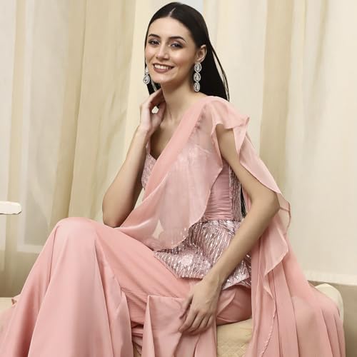 BIBA Women Nude-Colored Peplum Pre-Draped Saree_30