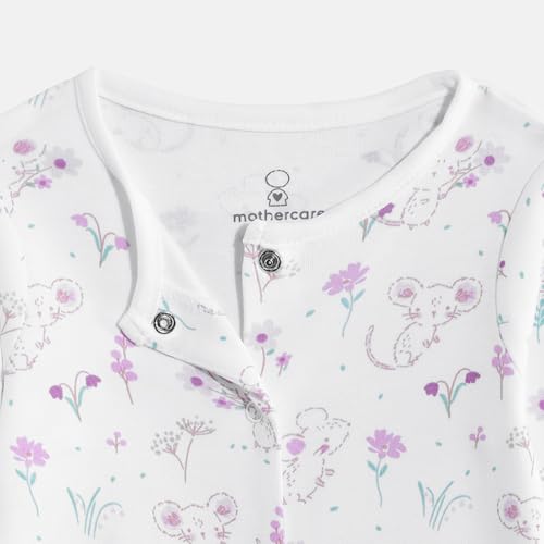 Mothercare Baby-Girls Printed Full Sleeves Sleepsuit - Whilte/Pink