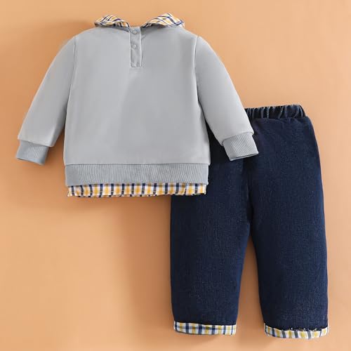 Hopscotch Boys Full Sleeves Checks Print Grey Jeans Set For Ages (3-4 Years)