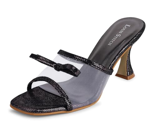 LOUIS STITCH Black Stylish Transparent High Heels Sandal for Women | Pointed Heel Fashionable & Comfortable Sandal | LSOF-LDPH-BWNTJB | UK-7