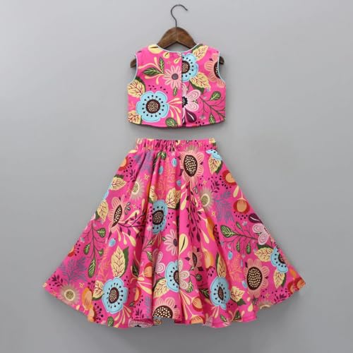 Leons Fab Vibrant Multicolour Floral Printed Pink Top And Lehenga (11-12 Years)