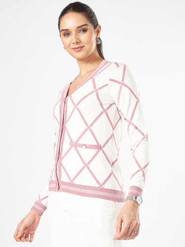 Annabelle by Pantaloons Women's 60% Viscose, 28% Nylon, 12% PBT V Neck Cardigan (110151971001_Zephyr