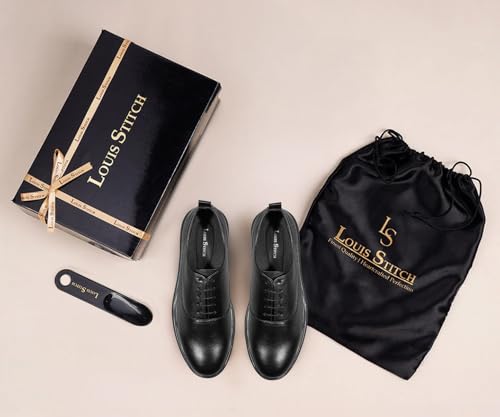 LOUIS STITCH Jet Black Leather Shoes for Men | Lightweight Men’s Derbys | Comfortable Derbys Shoes | LSLXPLDBJB| UK-9