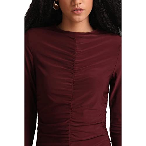 Kazo Solid Polyester Blend Round Neck Women's Midi Dress (Blue,Small)