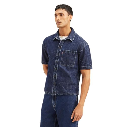 Levi's Men's Solid Relaxed Fit Shirt (004OI-0001_Blue