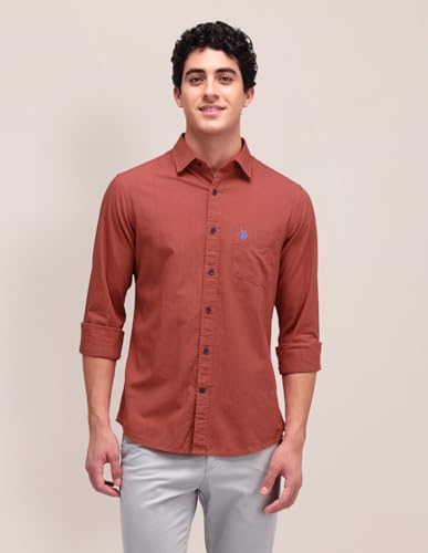 U.S. POLO ASSN. Mens Solid Poplin Full Sleeve Shirts (USSHTO3004_Rust_XL)