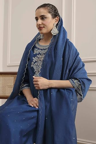 Biba Women's Blue Chanderi Straight Dyed Suit Set