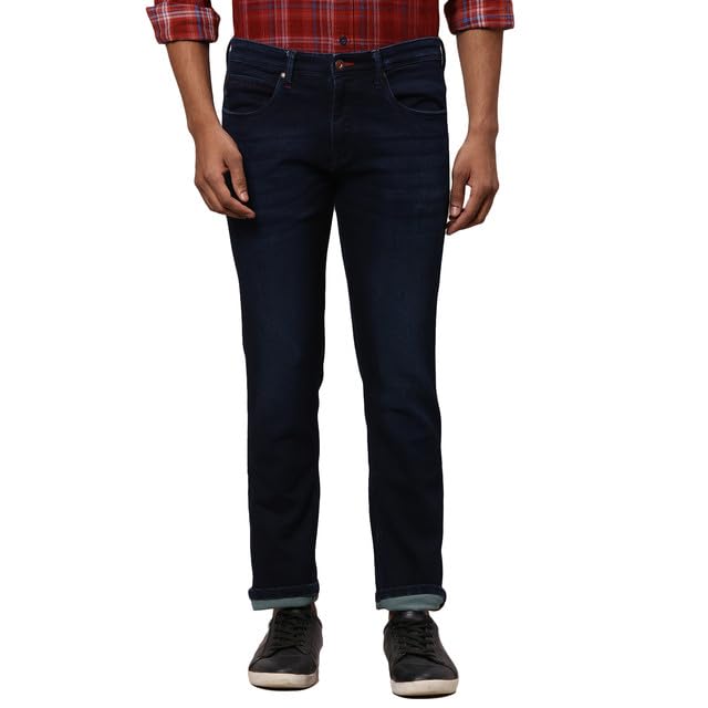 Raymond Men's Slim Fit Cotton Blend Solid Pattern Flat Front Jeans