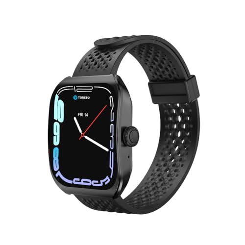 Toreto Eclipz Arc Smartwatch with 1.81" IPS Display, Bluetooth Calling, IP67 Water Resistance, 22mm Silicone Strap, 12-Day Battery, iOS & Android Compatible (Graphite Black)