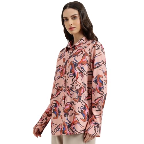 United Colors of Benetton Regular Fit Regular Collar Printed Shirt (Size: XL) - 26P5WVNTP308I904 Pink