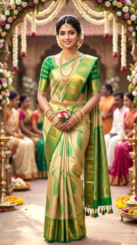 SREE KUMARAN Women's Kanchipuram Kubera Silk Pure Pattu Sarees With Blouse (VSK224-6)