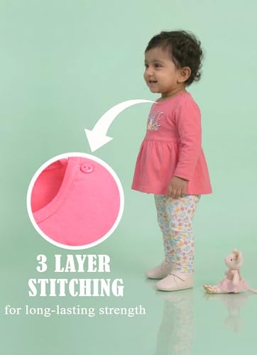 MI Kidz Pure Cotton Full Sleeves Frock and Pant Set for Baby Girls