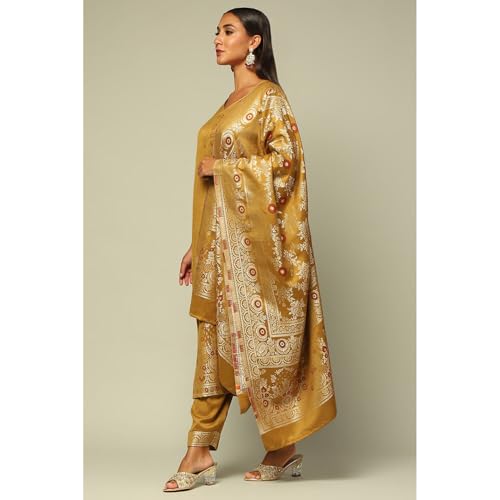 Rangriti Women's Acrylic Kurta Set (WNTRWR19626AW24MUSTYEL_Mustard