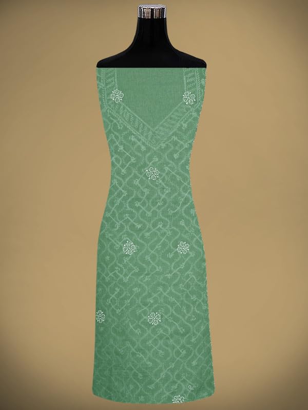 Ada Hand Embroidered Lucknowi Chikankari Unstitched Cotton Dress Material Suit Piece with Dupatta for Women 01A882364 Forest Green