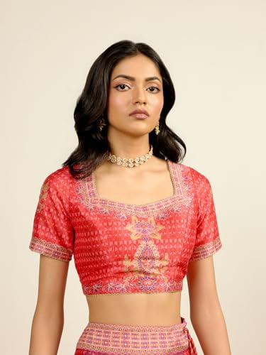 Aarke Ritu Kumar Red Sweatheart Neck Blouse With Lehenga And Dupatta