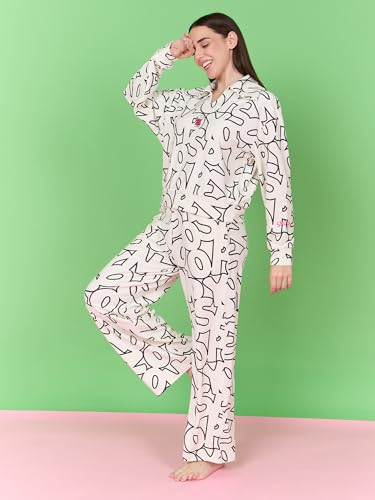 Sweet Dreams Women's Polyester Cartoon Pajama Set Pack of 2 (OCW-4263 SWAN White_XL)