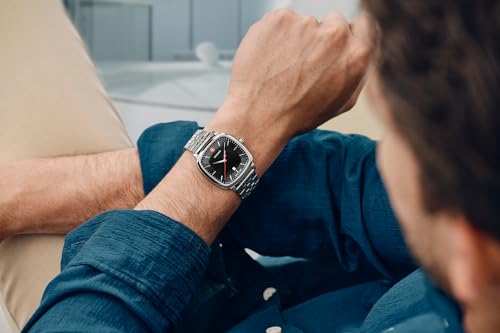 WENGER Vintage Classic | Swiss-Made Analog Men's Wrist Watch, Squircle Case, Black Dial, 37mm, 50M Water Resistant | Stainless Steel Strap | 01.1921.102