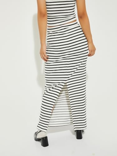 Max Alaya F x URB_N Women Striped Long Skirt (Ivory_S)