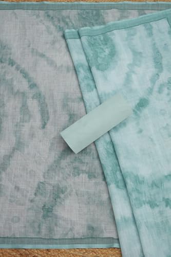 Soch Womens Turquoise Blue Linen Botanical Print Unstitch Dress Material With Sequins