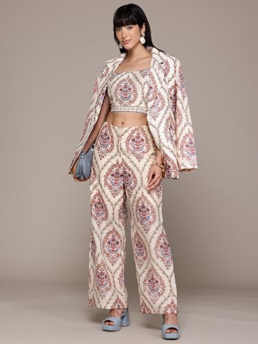Label RITU KUMAR Ecru Caprese Top With Pant Co-Ord Set