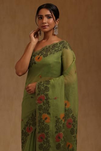 Soch Womens Green Chanderi Woven Design Saree
