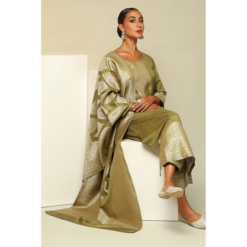 Rangriti Women Green Acrylic Straight Yarn Dyed Kurta Palazzo Suit Set_38