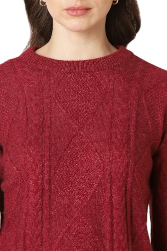 Allen Solly Women's Cotton Crew Neck Sweater (AHSWCRGFX55818_Maroon