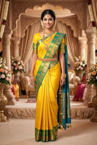 SREE KUMARAN Women's Kanchipuram Kubera Silk Pure Pattu Sarees With Blouse 1