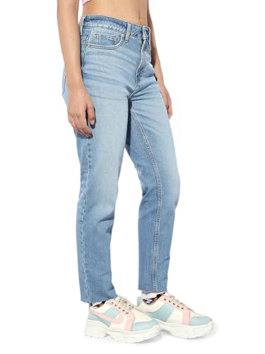 ONLY Women's High Rise Straight Fit Jeans Light Blue Denim