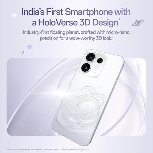 Oppo Reno16 5G (Starry White, 8GB, 256GB) | 3D Design | 50MP 3.5X Telephoto Camera | 4K 60fps HDR Video | AI Remix Collage | Snapdragon 7 Gen 4 | 6700mAh 80W SUPERVOOC | ColorOS 16 | IP69K