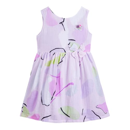 Hopscotch Girls Pink Sleeveless Abstract Casual Dress for Ages (6-7 Years)