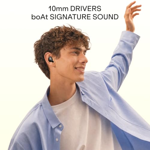 boAt Airdopes Plus 214, Up to 55 Hrs Playtime, Dual Mics with ENx™ Tech, Sleek Bean Design, 10mm Drivers, Voice Assistant, BEAST™ Mode, ASAP™ Charge, IWP™ Technology TWS Earbuds with mic(Cosmic Black)