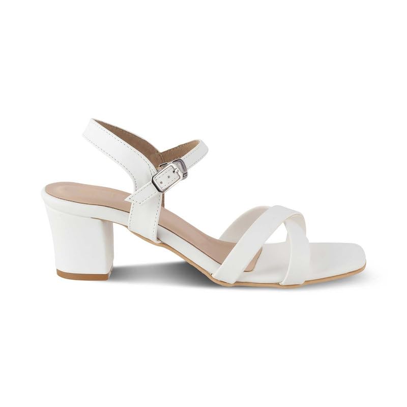 tresmode 239-ROCHE WHITE WOMEN DRESS BLOCK HEEL SANDALS EU/38 UK/5