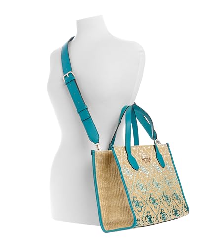GUESS Teal Logo Self-Design Silvana Tote Bag
