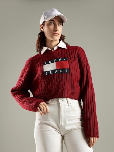 Tommy Hilfiger Regular Fit Polyester V-Neck Pullovers Sweater