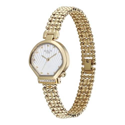 Titan Raga Spotlight with Quartz Analog White Dial Gold Brass Strap Watch for Women - 95432YM01