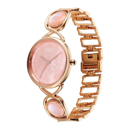Titan Raga Power Pearls 2.0 with Quartz Analog Mother of Pearl Dial Rose Gold Brass Strap Watch for Women - 2810WM02F