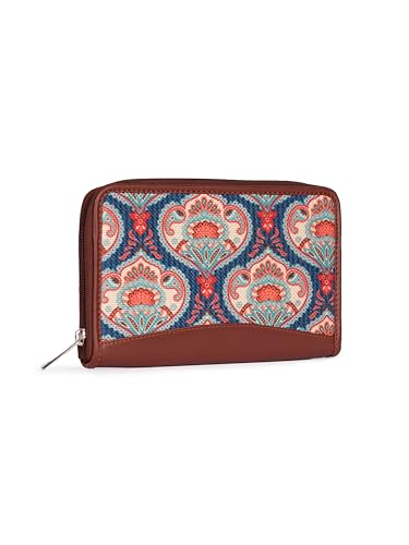 ZOUK Women's Handmade Vegan Leather Wallets and Jute Purse for Ladies - Clutch with Indian Print - Wallets for Mobile Phones