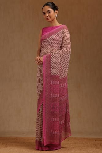 Soch Womens Magenta Georgette Floral Print Saree