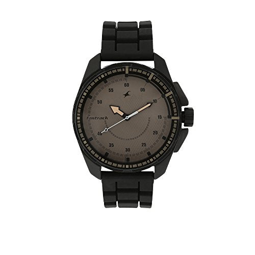 Fastrack Commando Quartz Analog Brown Dial Black Plastic Strap Watch for Guys - NT3084NP01