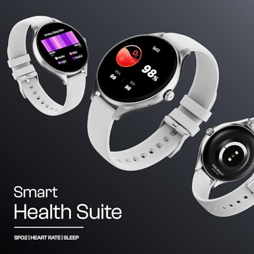 Fire-Boltt Phoenix Air Smart Watch 1.26” Round Display, Rotating Button, Wireless Charging, Ultra Lightweight Metal Body, Bluetooth Calling, Smartwatch with Silicone & Mesh Steel Straps Cloud White