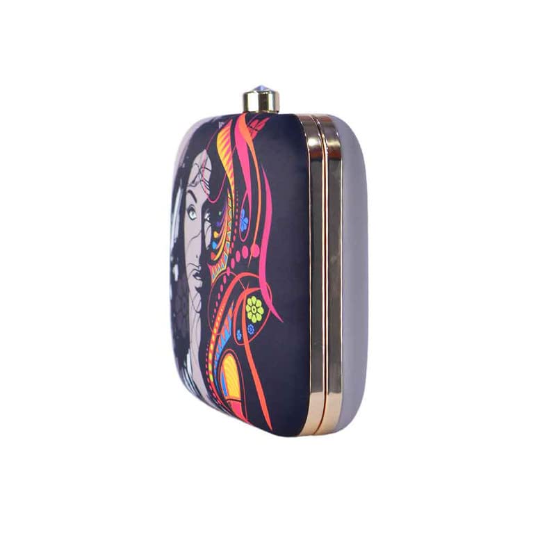 Artklim Color Blocked Girl Face Graphic Clutch